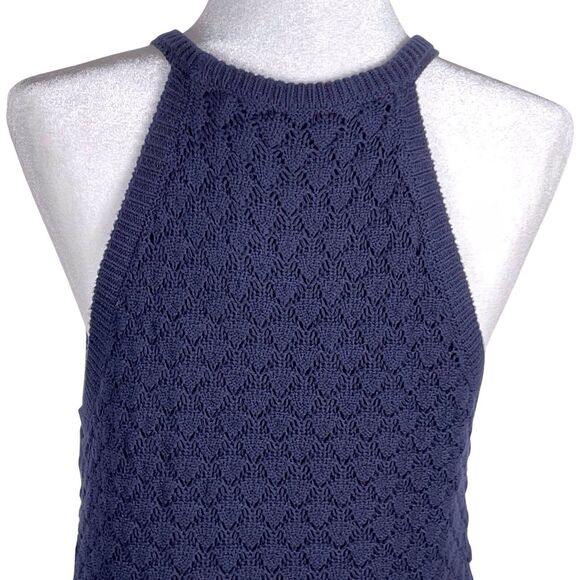NWT Eliza J Crochet Halter Midi Dress Size XL Navy Blue Sleeveless Fitted Knit - Picture 12 of 16